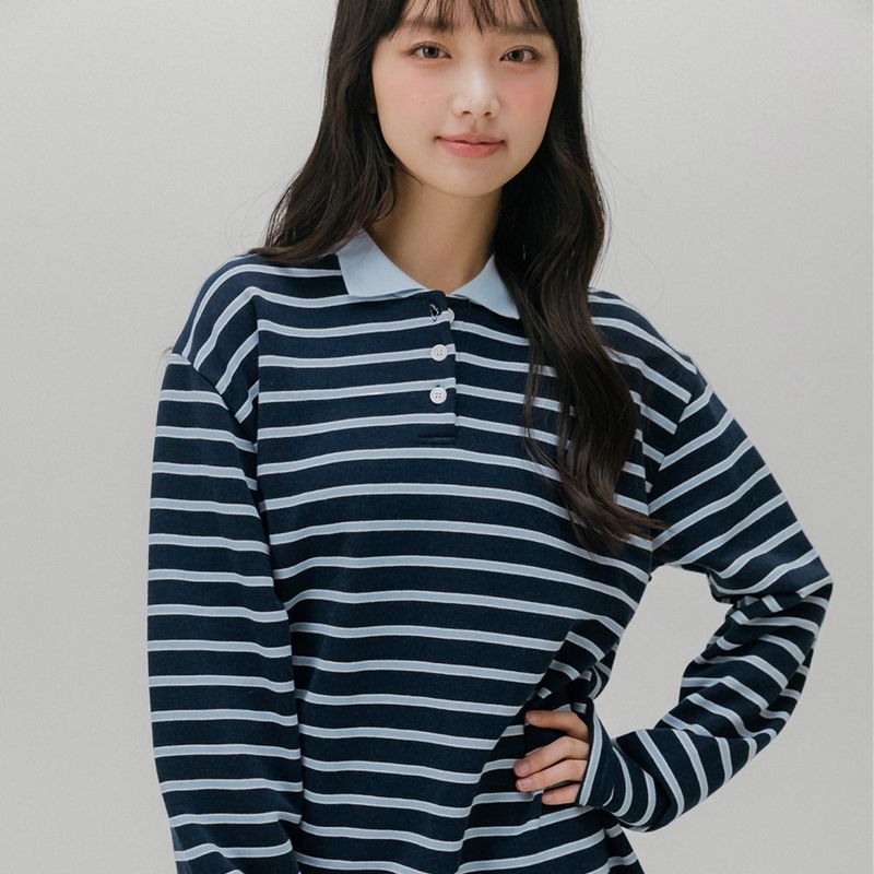 SOFT COLLAR STRIPE T-SHIRT (NAVY)