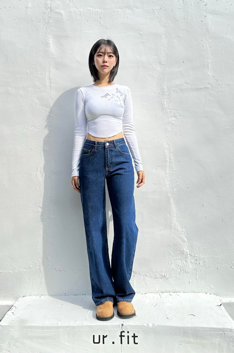 SEMI WIDE DARK BLUE DENIM PANTS code 18306