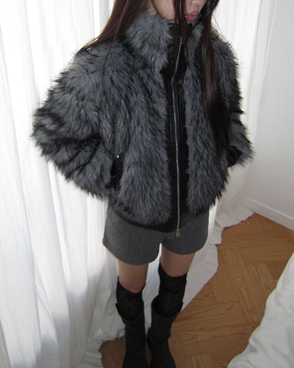 Nupe Two-Tone Fur 2way Zip-Up Jumper
