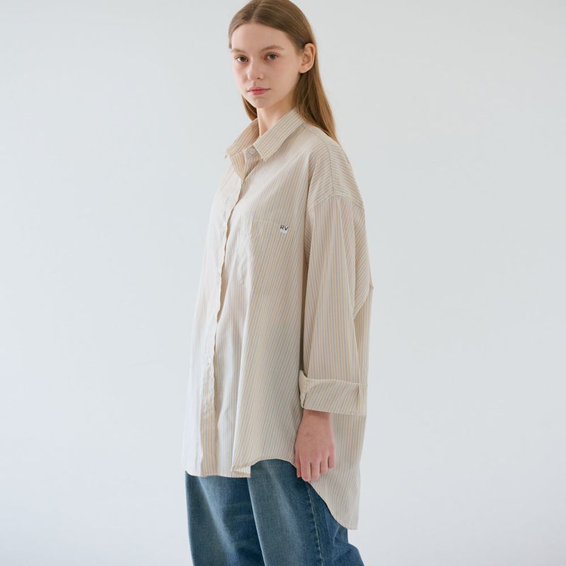 Over-sized Stripe Long Shirts Yellow