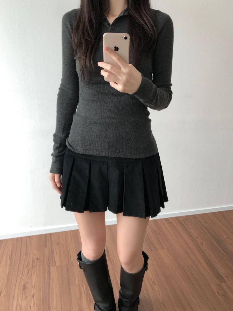 button hooded knit (2 colors)