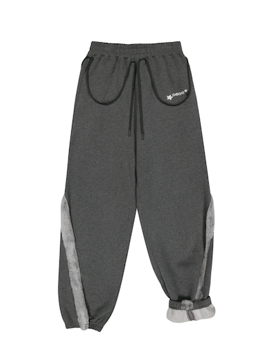 Side Fur Trim Sweatpants / Charcoal