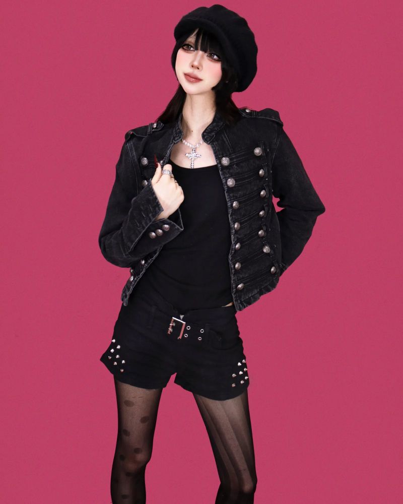 grunge napoleon button denim jacket