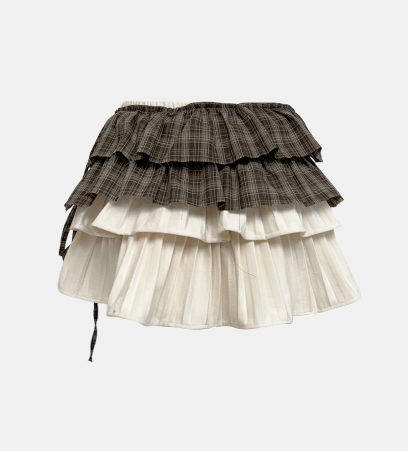 Velvet Checkered Layered Skirt
