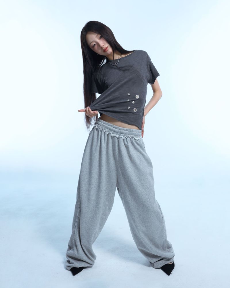 Line stud string sweatpants - Gray