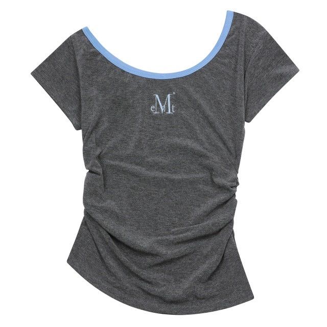 VIOLA ONE SHOULDER UNBALANCE SHIRRING HALF T (2Color)