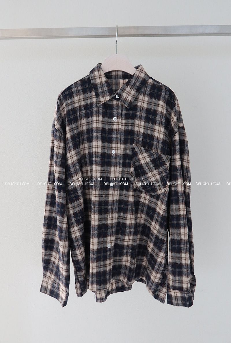 a navy checkered shirt