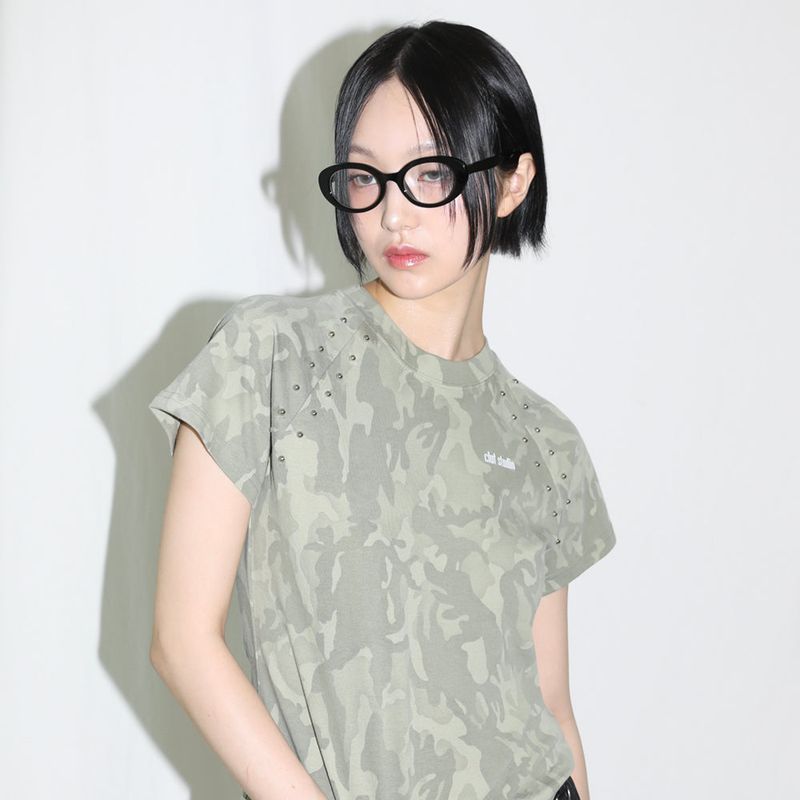 CLUT STUDIO（クラットスタジオ）の「Camo Stud Half T-shirt - KHAKI（Tops）」