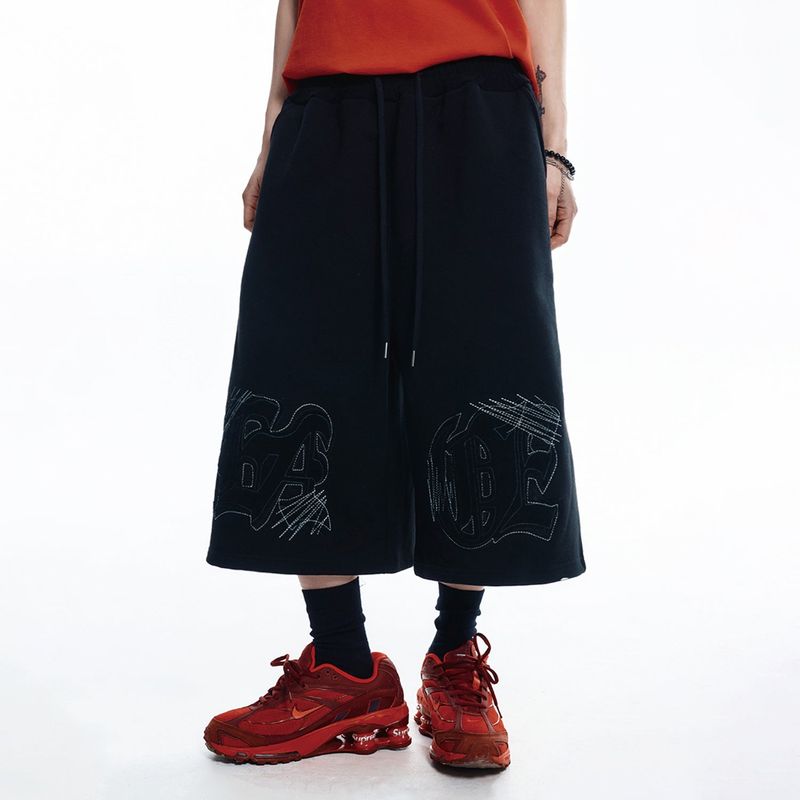 ENOE Patch Sweat Bermuda Pants - BLACK