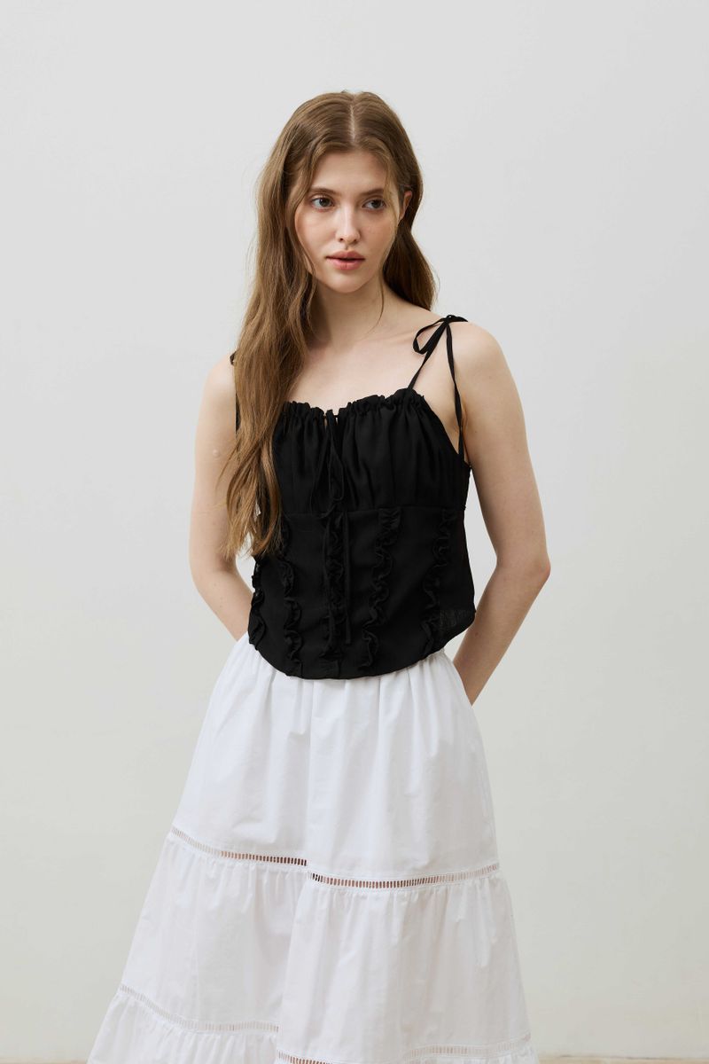 REVE CORSET SMOCKED TOP / BLACK