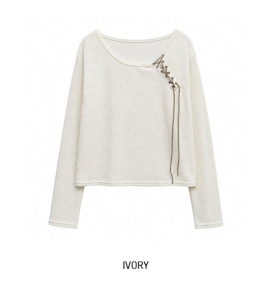 26SS★ [PLAN MADE] Loop Lace-up Boat Neck Knit