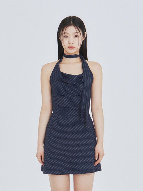 Not your rose（ノットユアローズ）の「Scarf flare dress (Navy)（Dresses）」