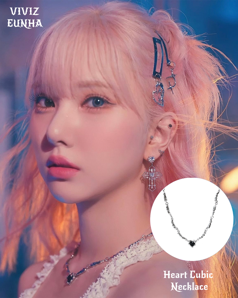 Cubic Black Heart Waterdrop Chain Necklace