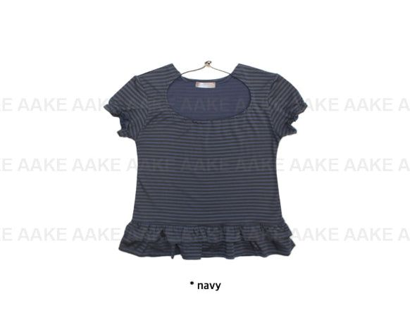 STRIPE HALTER FRILL TEE