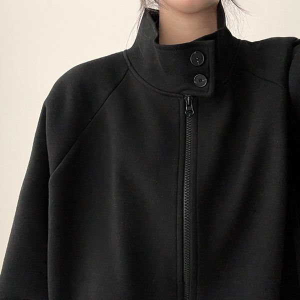Tei Two-button snap neck boxy fit zip-up jumper