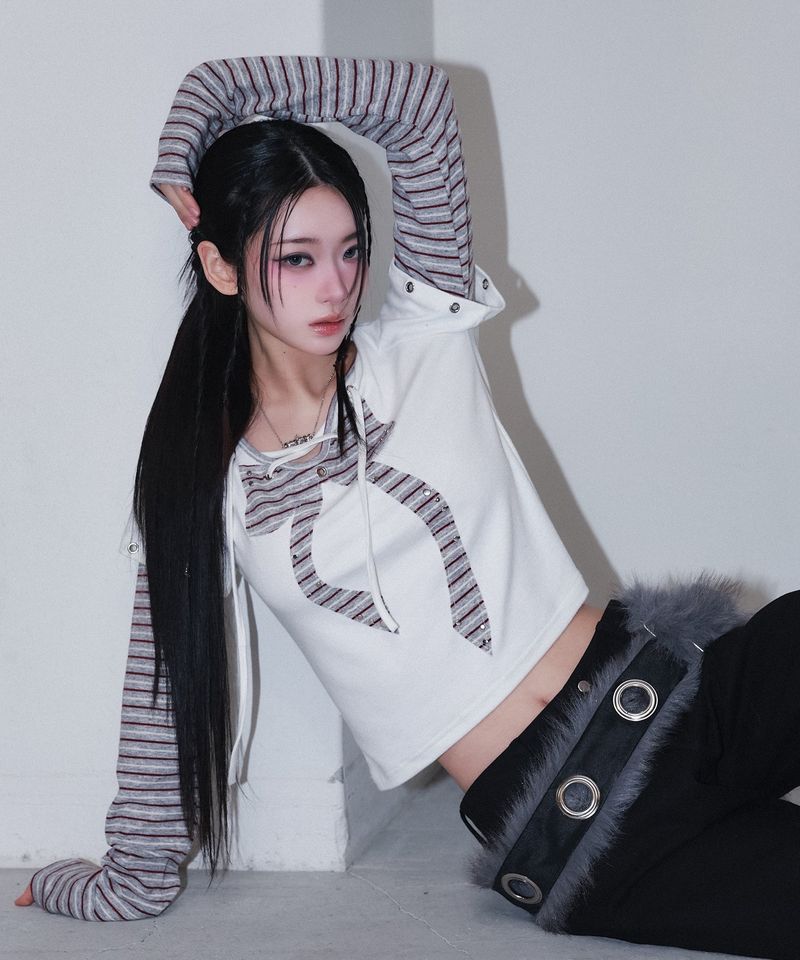 punky bow layered tee - ivory