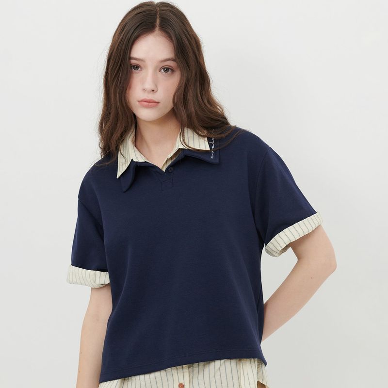 AWE BORN US（アボンアス）の「ロゴピケポロシャツ [NAVY]（トップス）」