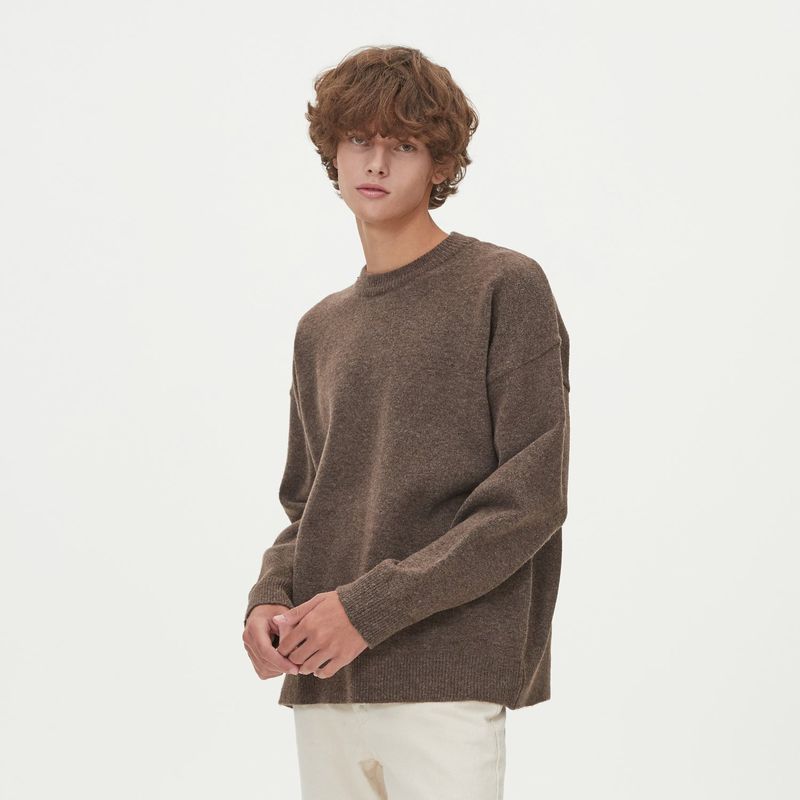 CASHLIKE ROUND NECK KNIT_BROWN
