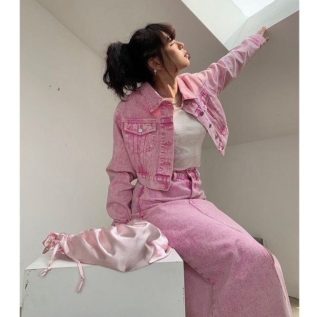 [SALE] ピンク クロップドデニムジャケット