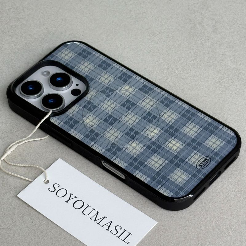 [+Magsafe] Blue haze plaid  epoxy bumper case 