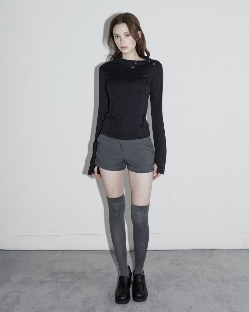 Diagonal Button Long Sleeve Black