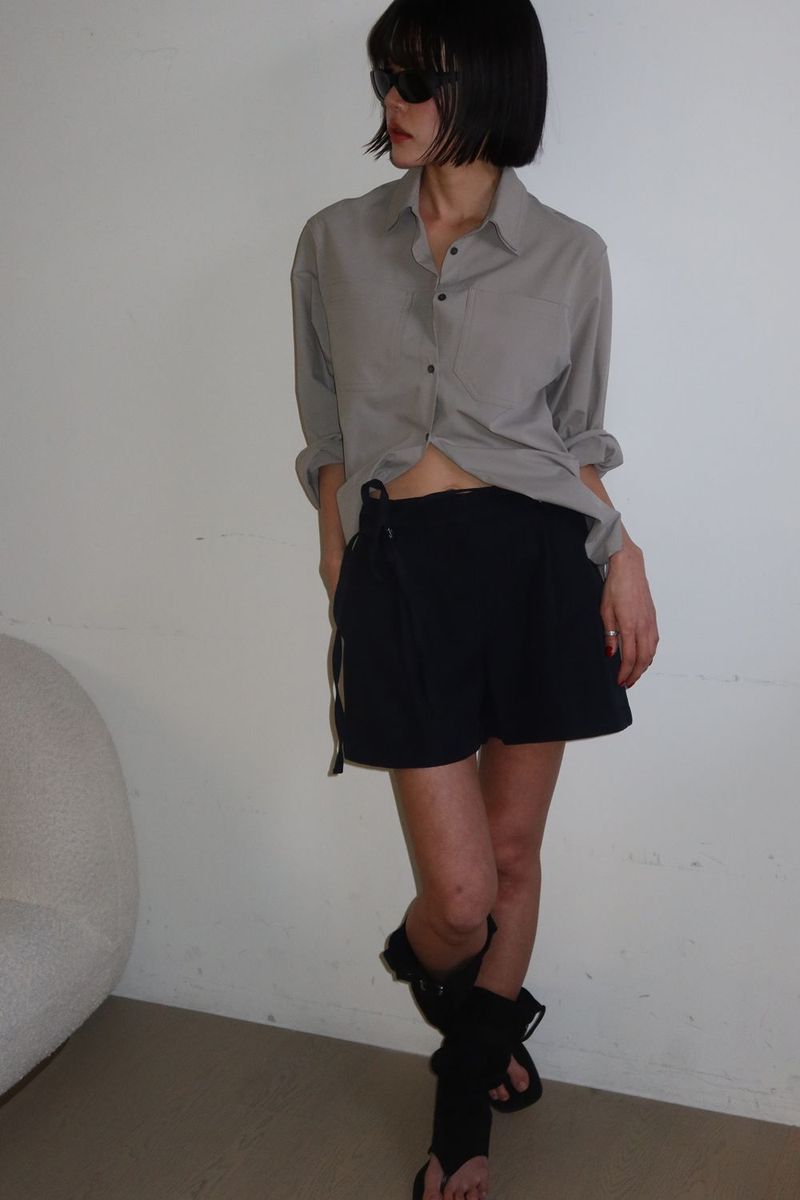 DOUBLE COLLAR SHIRT_KHAKI GRAY