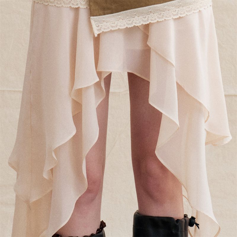 Layered asymmetrical check frill skirt