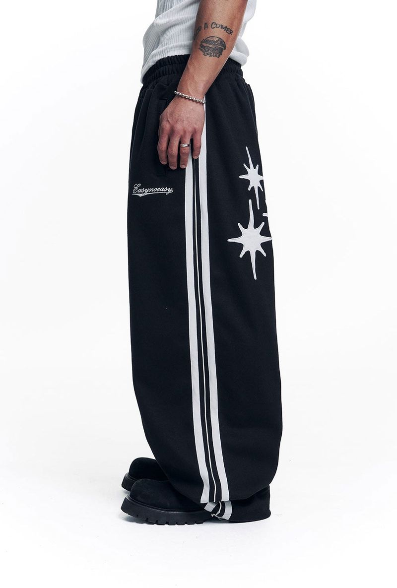 Star Piping Track Balloon Sweat Pants - Black