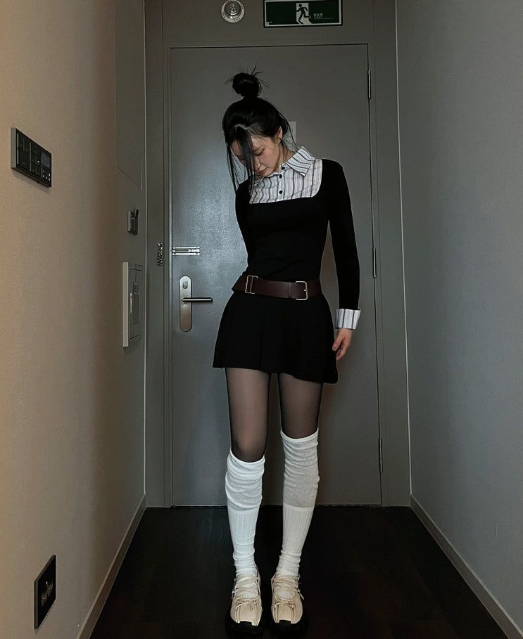 See-through two-tone knee-high socks