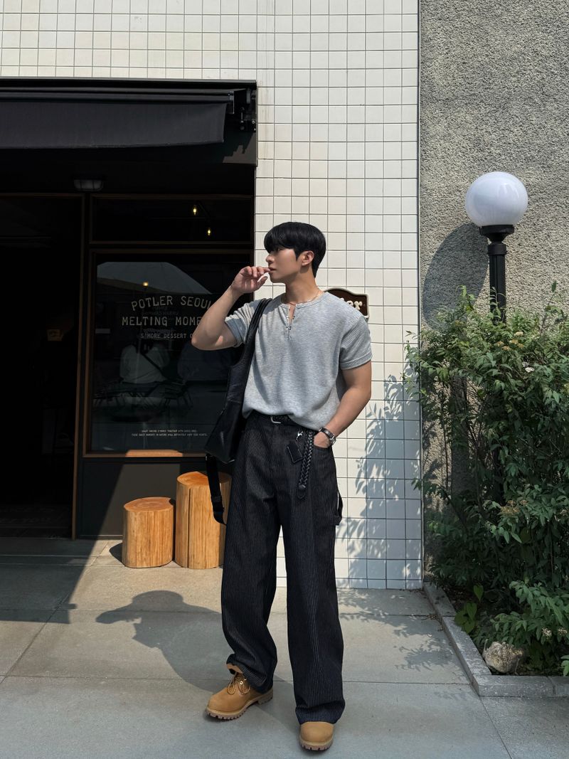 Pint stripe denim pants