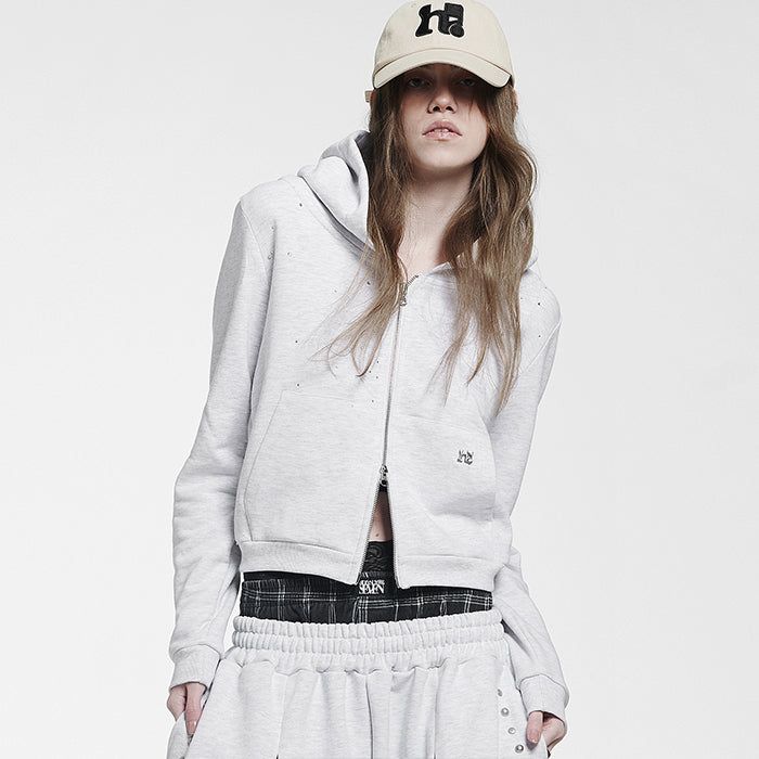 HOLY NUMBER 7(ホーリーナンバーセブン)の「Holy Symbol Crop Hooded Zip-Up_WHITE MELANGE(Tops)」