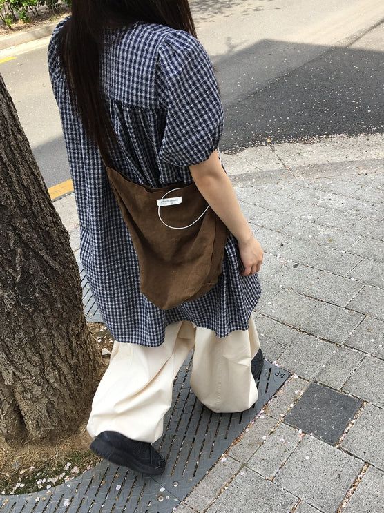 Zimo Check Button Puff Short Sleeve One Piece