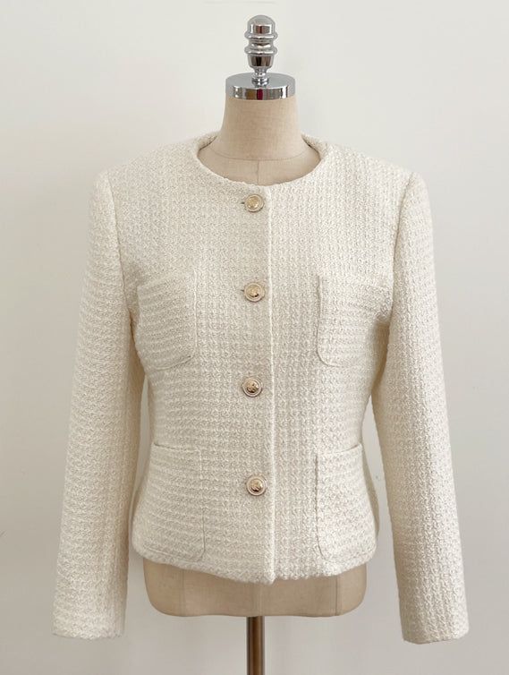 Shurea No Collar Pearl Tweed Jacket