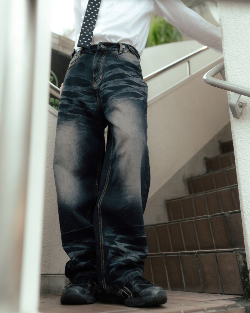 Black Line Up Washed Jeans