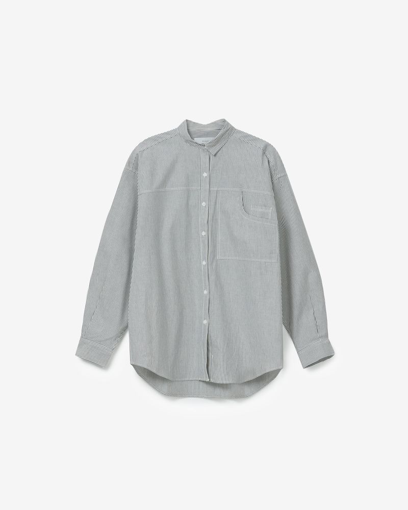 AIMOFF（アイムオフ）の「Oxpord drop tie shirts [stripe NAVY]（Tops）」