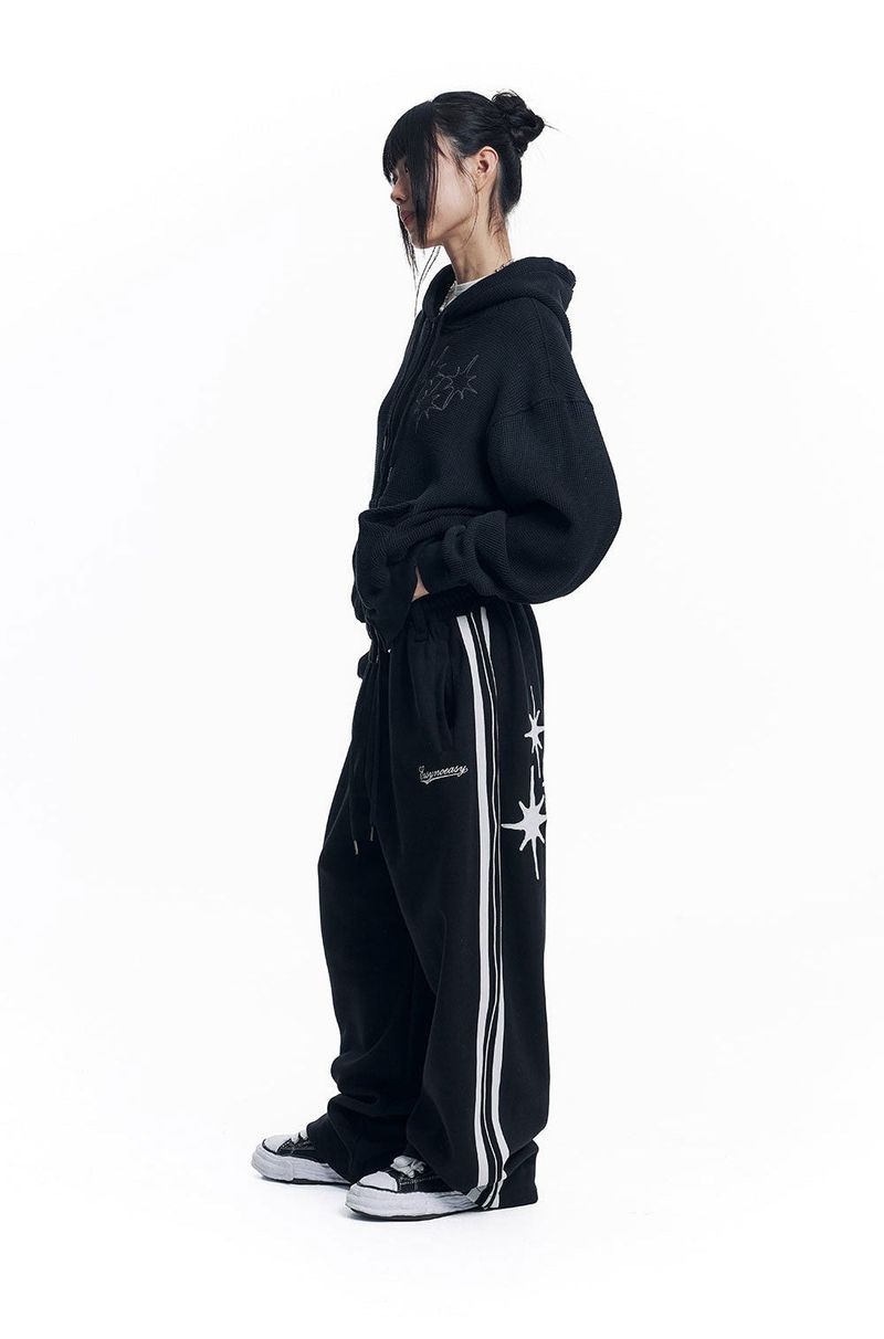 Star Piping Track Balloon Sweat Pants - Black