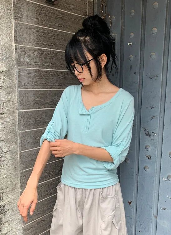 BAON（バオン）の「Banyan Basic Henley Neck Roll-up Long Sleeve Tee（Tops）」