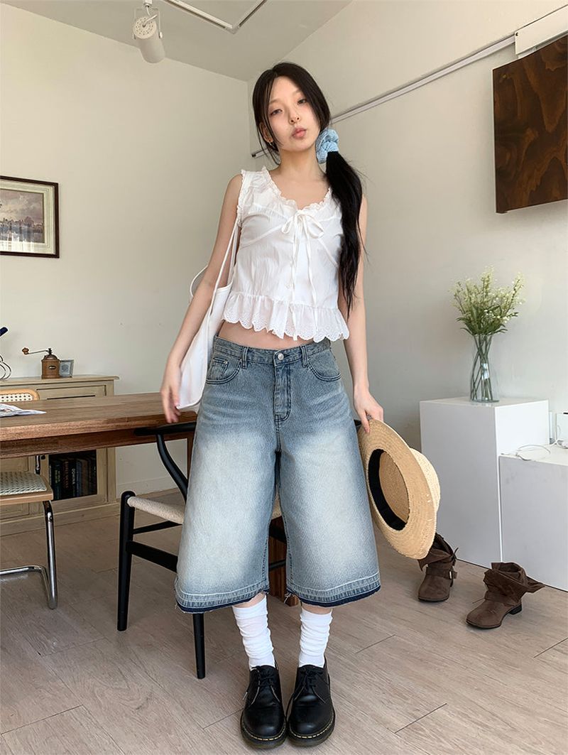 TEXTURE WIDE BERMUDA JEANS