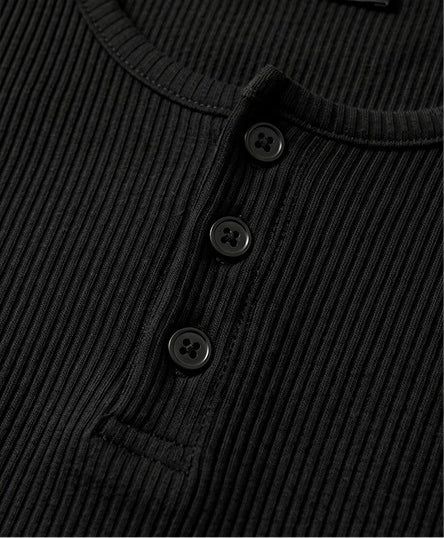 Ribbed Henley-Neck Sleeveless Top Black