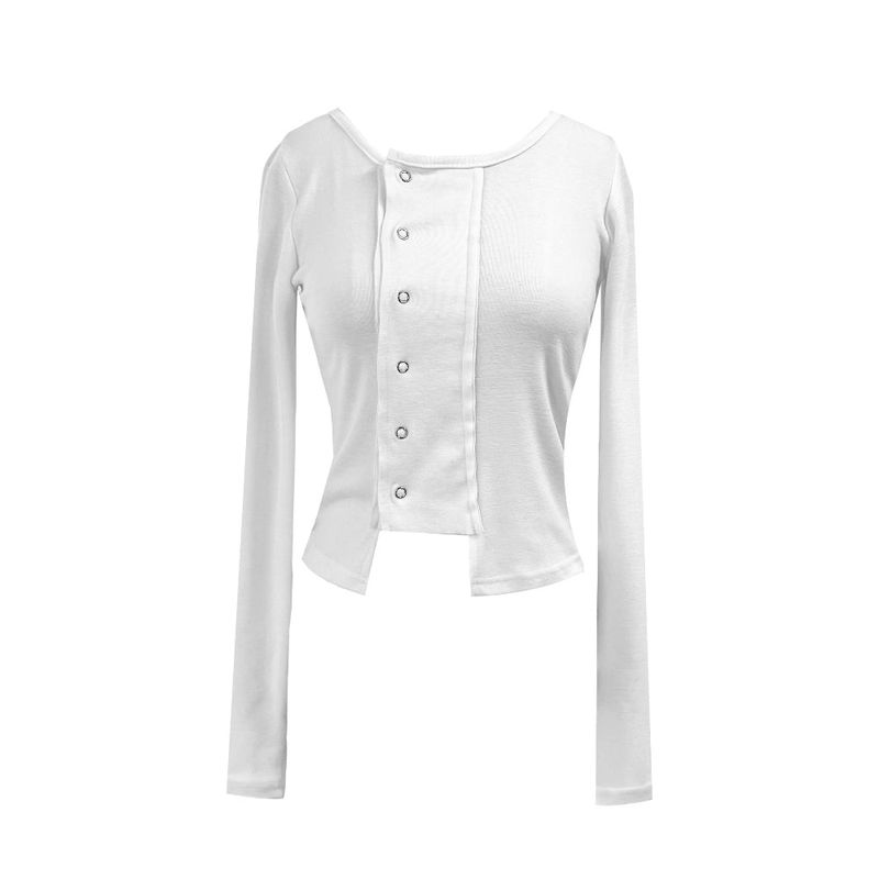 Snap Button Unbuttoned Round Dekki Long Sleeve T (3 Colors)
