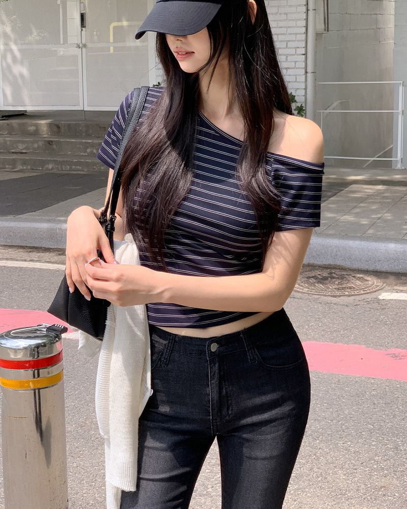 LUK stripe unbalanced T‑shirt