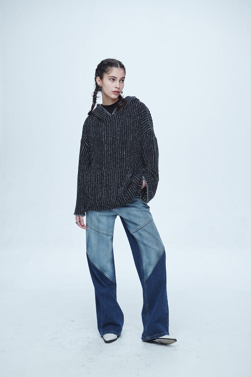 Hyper Brush Washing Wide Denim Pants Blue