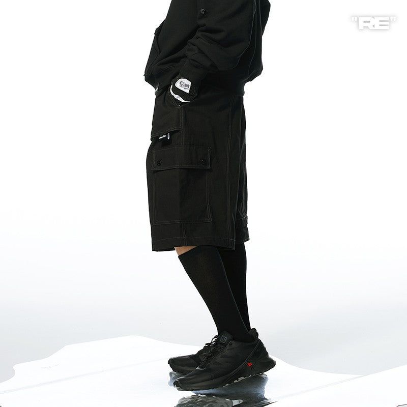 RELABEL Loose External Pockets, Multi-Layered Segmented Splicing and Deconstruction, Metal Stud Decoration, Shorts