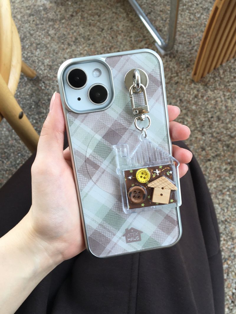 Fog Check Magsafe Silver Glass Bumper Case(Brown)