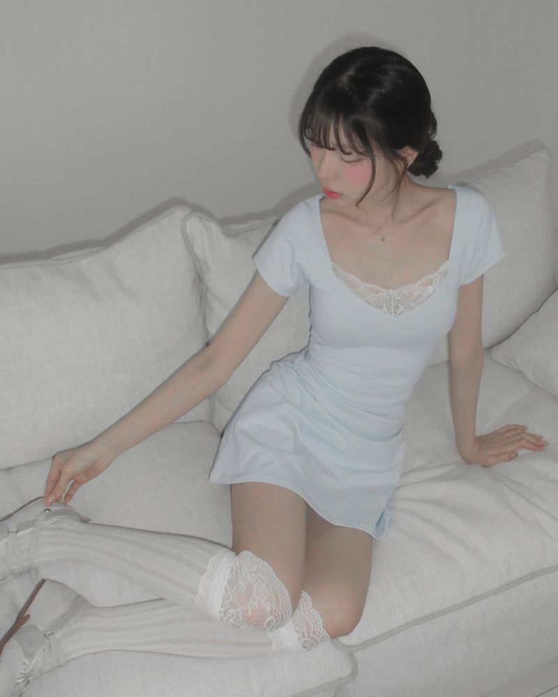 [MADE] Viola Lace Shirred Mini Dress