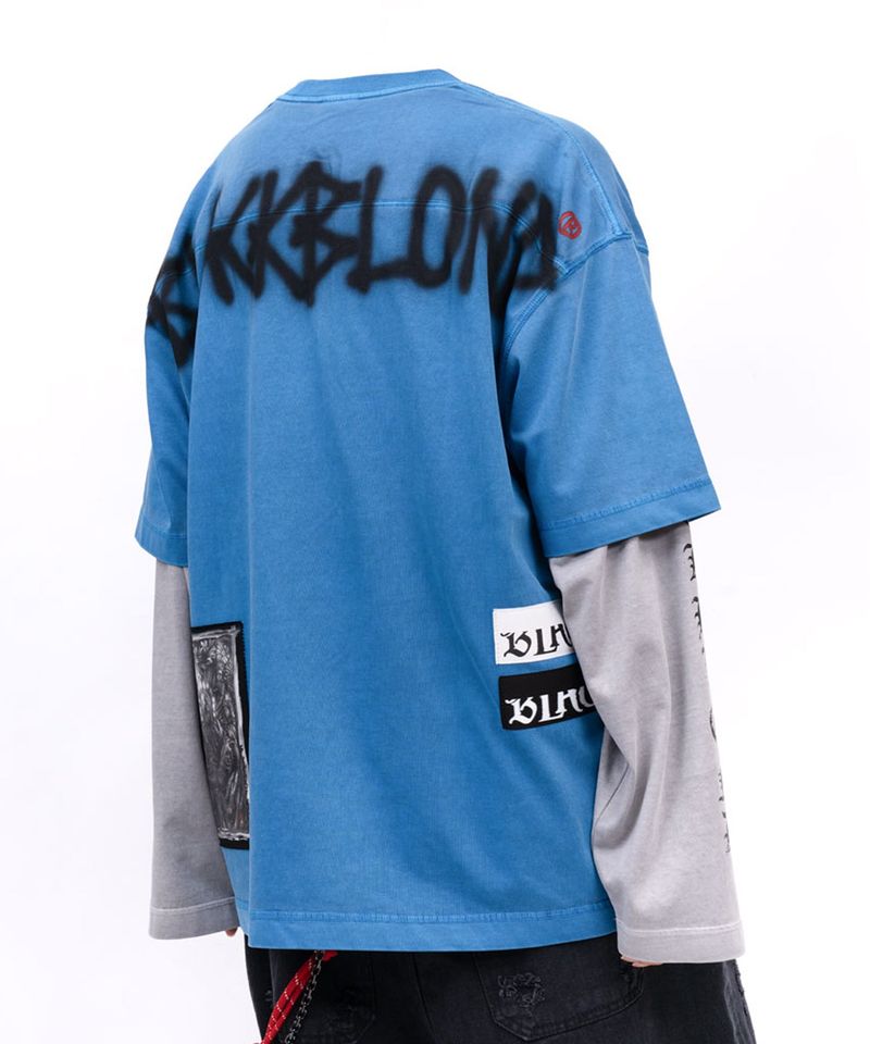 BLACKBLOND（ブラックブロンド）の「カオス パッチ ピグメント Tシャツ (オーシャンブルー)（トップス）」