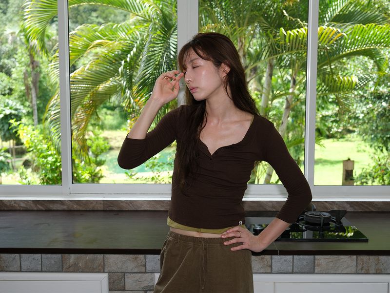 3/4 Rib Henley Neck Button T (Brown)