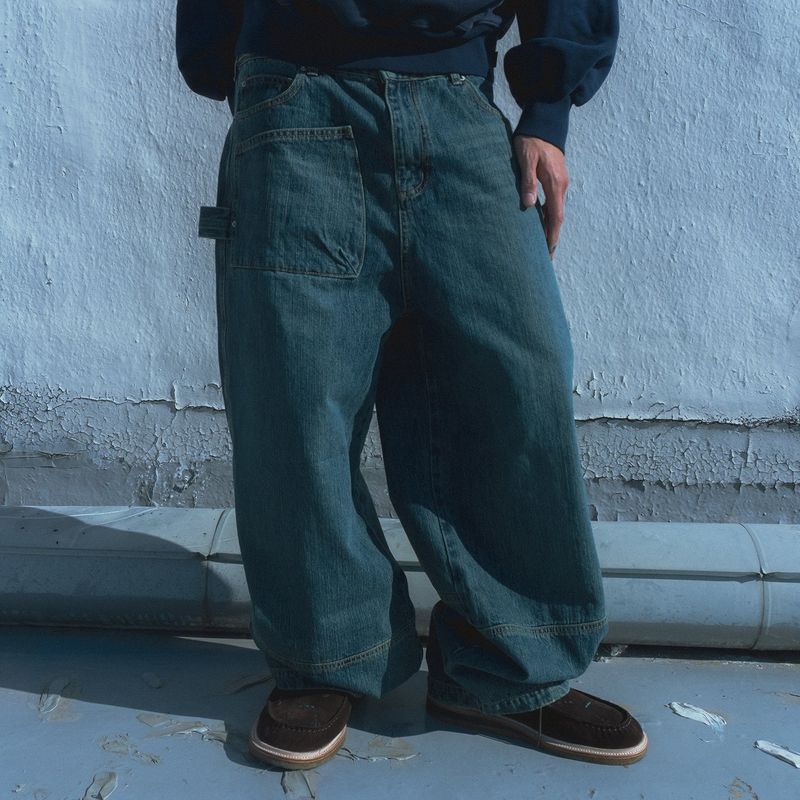 Sack denim pants / Moss blue