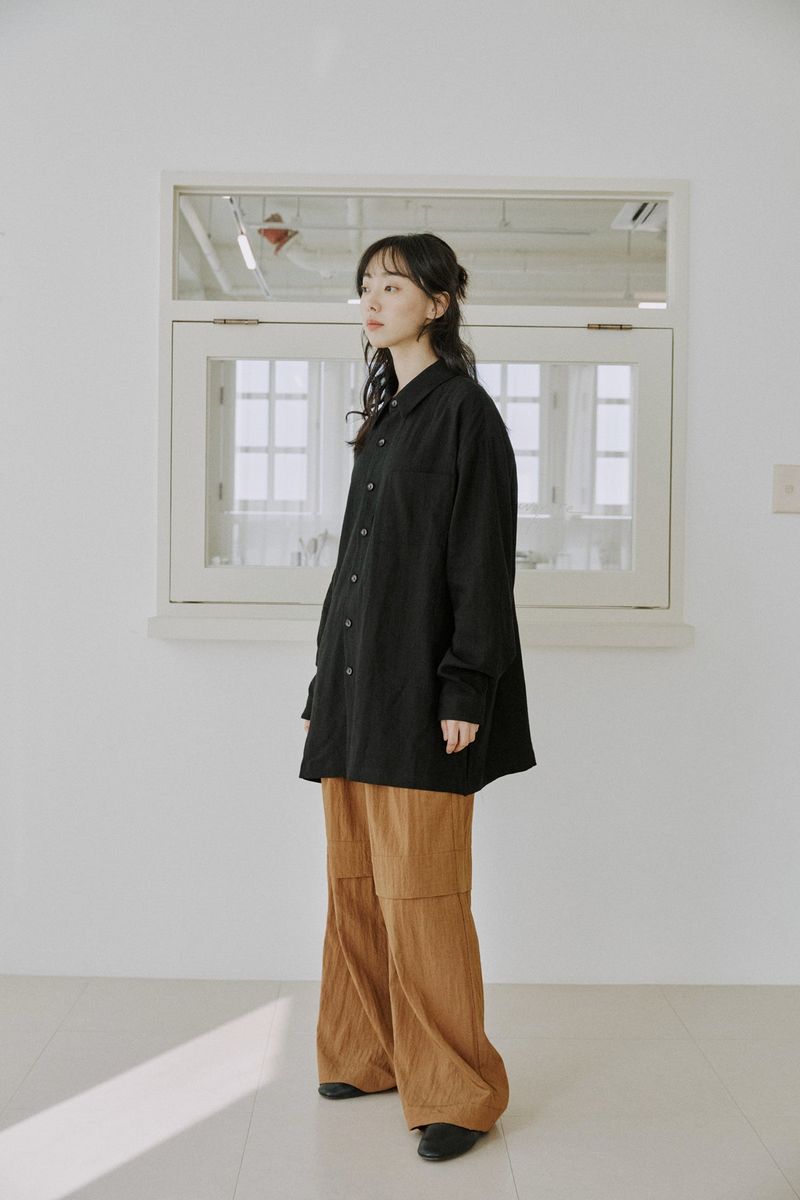 unisex linen patch shirts black