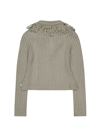 Tassel Collar Knit Cardigan / Grey